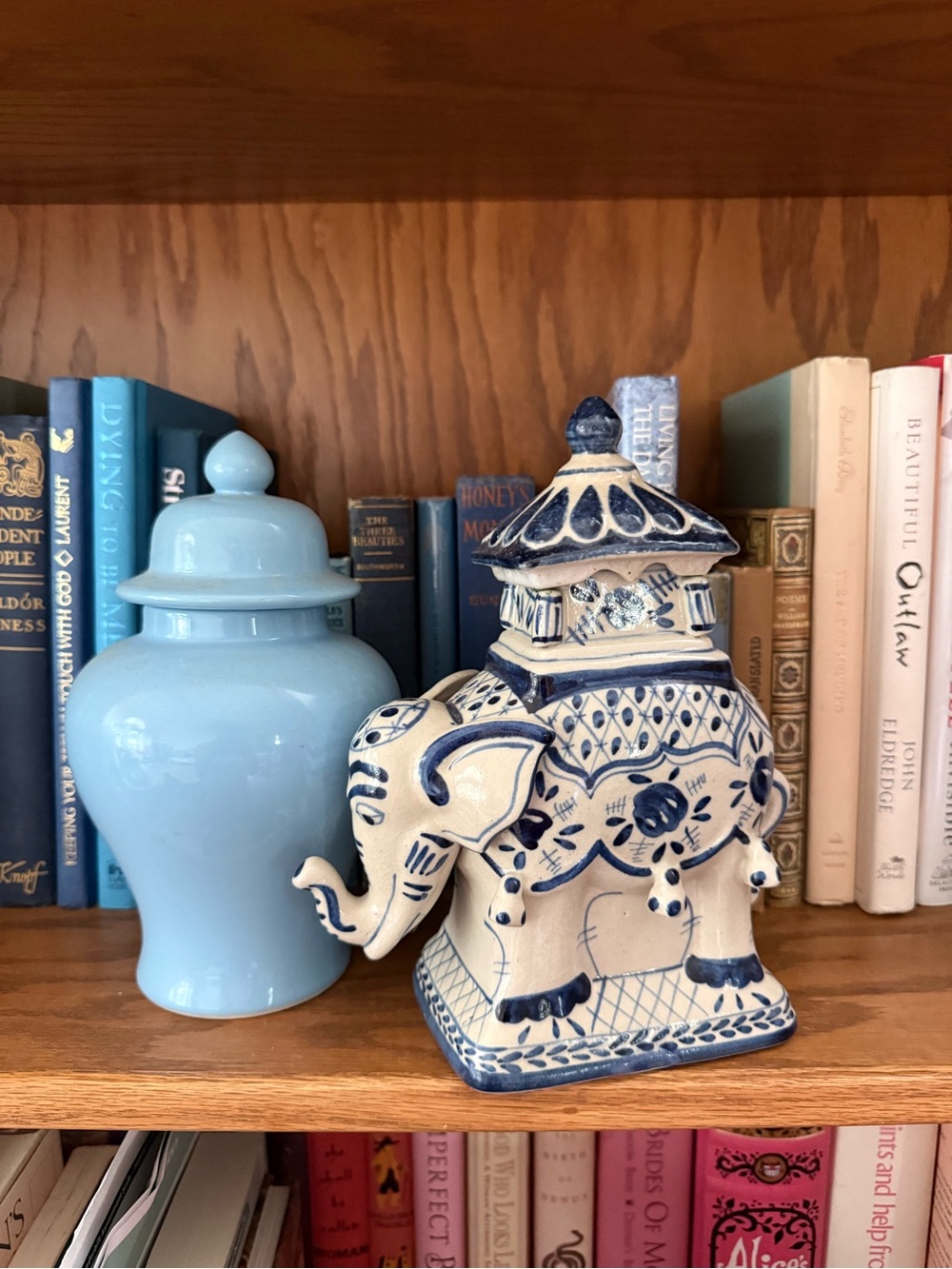 Blue and Cream Ceramic Elephant Temple Jar - And Blue ginger jar bundle